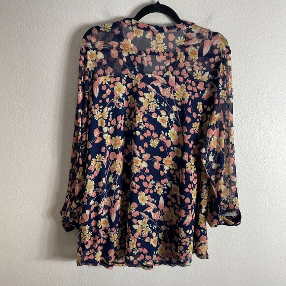 Cocomo Woman Plus 2X Floral Blouse Roll Tab Sleeve Tunic Top Stretch Mesh Shirt - Picture 9 of 9